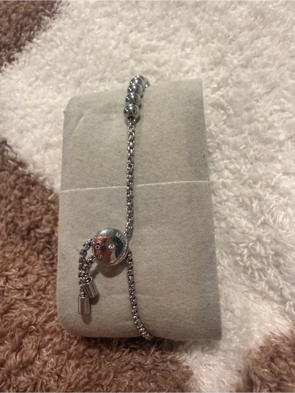 Michael Kors Silver-Tone Beaded Bracelet with Crystal Accents